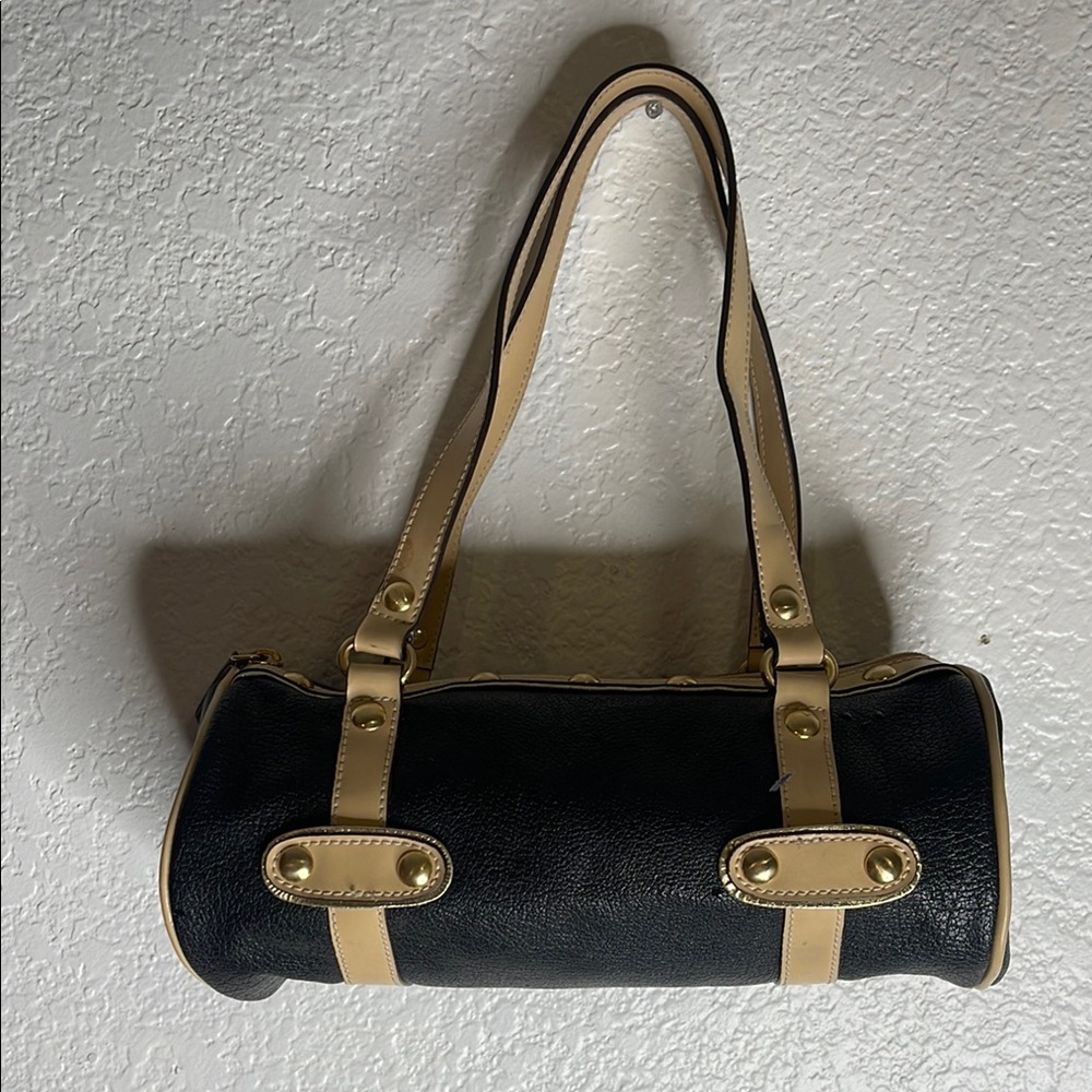 Black and Tan Hobo Bag with simulated leather and Gold Hardware